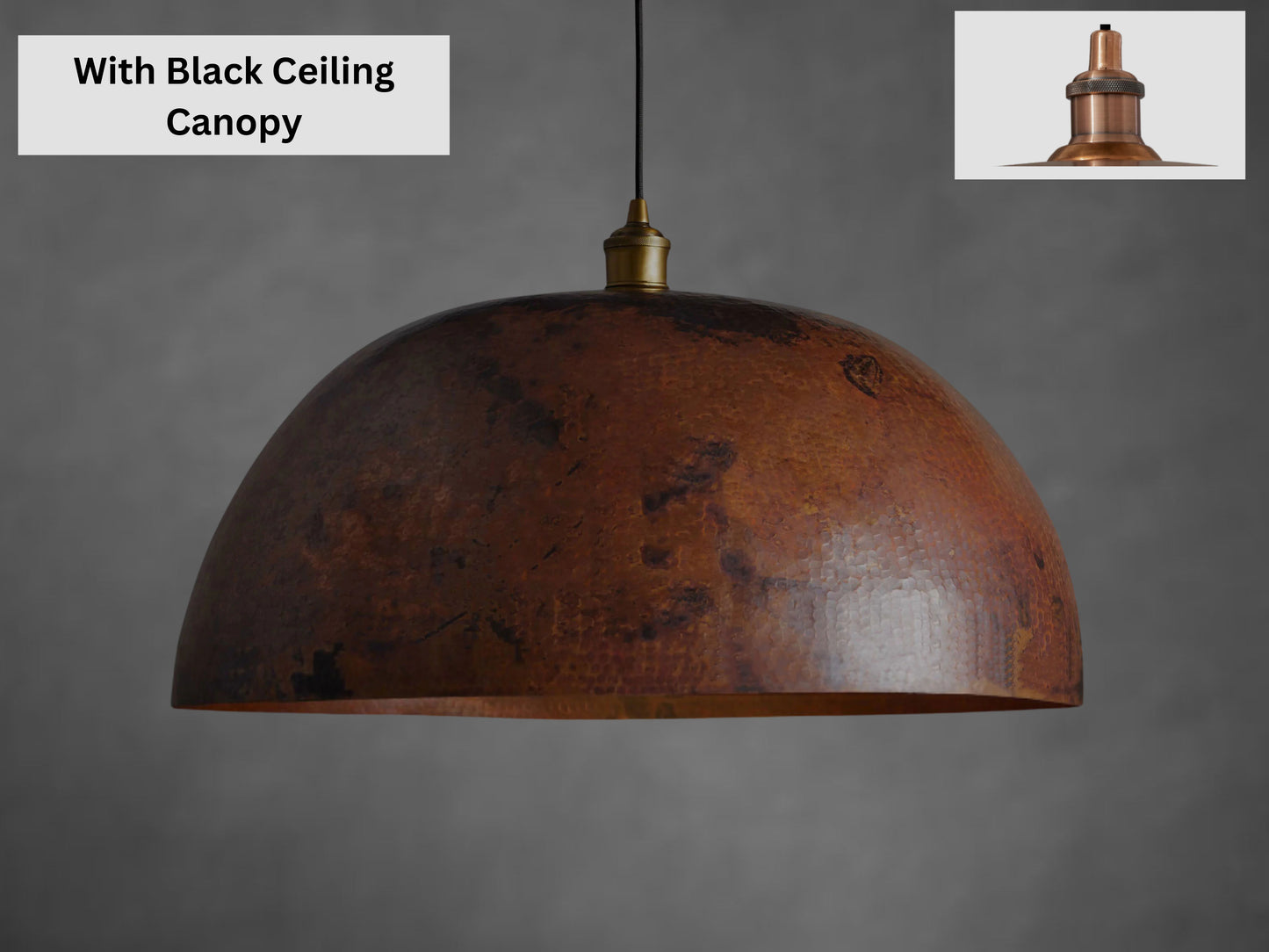 Gail's 20" Custom Copper Dome - Black Canopy & Copper finished Socket