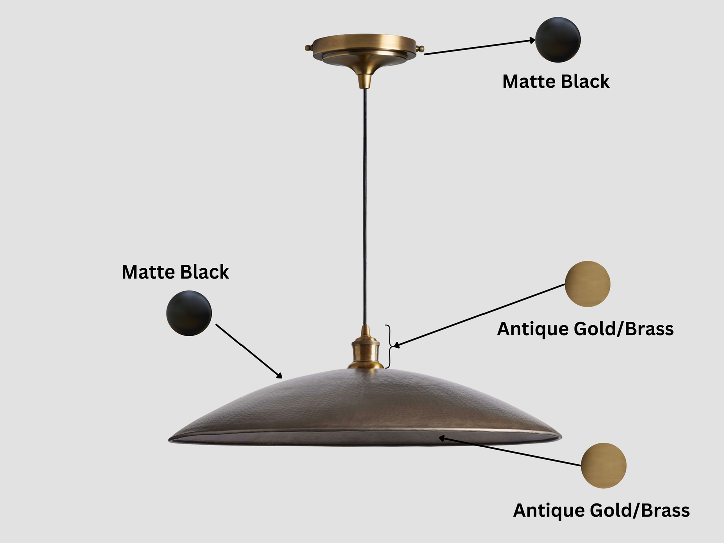 Stefanie's Custom 2 Brass Flat Pendant Lights - 22" - 2 ft Cord