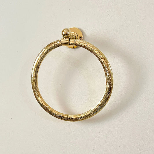 Engraved Unlacquered Brass Towel Ring