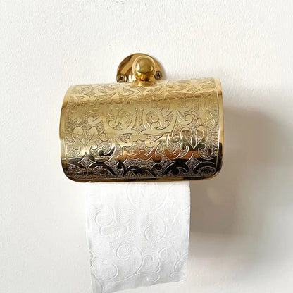 Engraved Unlacquered Brass Toilet Paper Holder