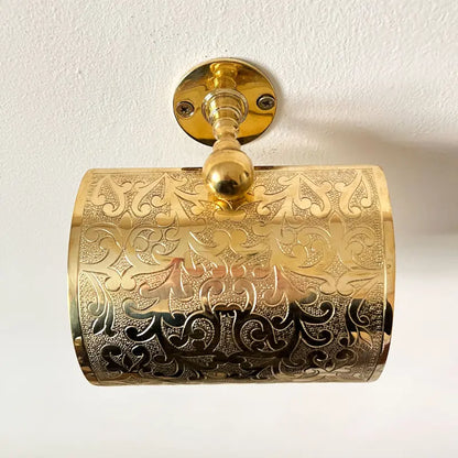 Engraved Unlacquered Brass Toilet Paper Holder