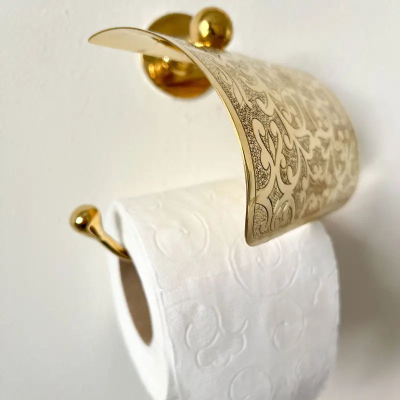 Engraved Unlacquered Brass Toilet Paper Holder