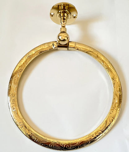 Engraved Unlacquered Brass Towel Ring